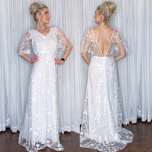 AmandaRSowards Dresses & Skirts - Boho Illusion Lace Off Shoulder Wedding Dress